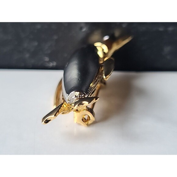 Penguin Two Toned Metal Rhinestone Eye Brooch Vintage Costume Jewelry - Picture 6 of 10